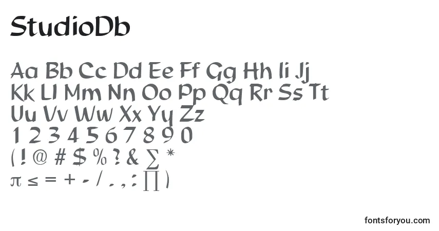 Czcionka StudioDb – alfabet, cyfry, specjalne znaki