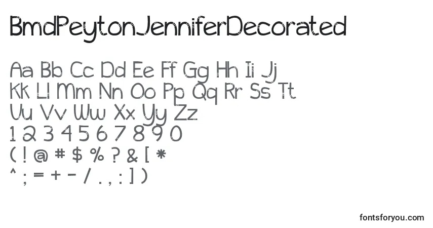 Fuente BmdPeytonJenniferDecorated - alfabeto, números, caracteres especiales