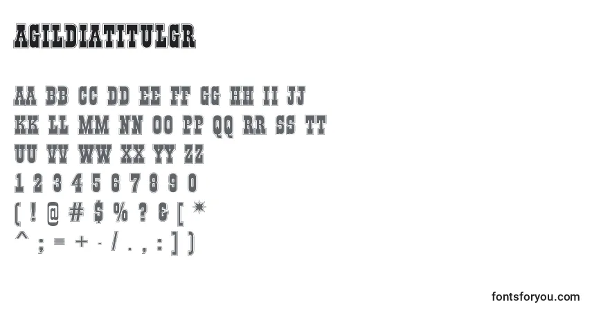 A fonte AGildiatitulgr – alfabeto, números, caracteres especiais