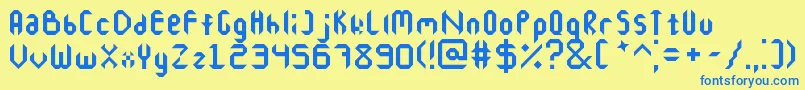 フォントOctagon – 青い文字が黄色の背景にあります。