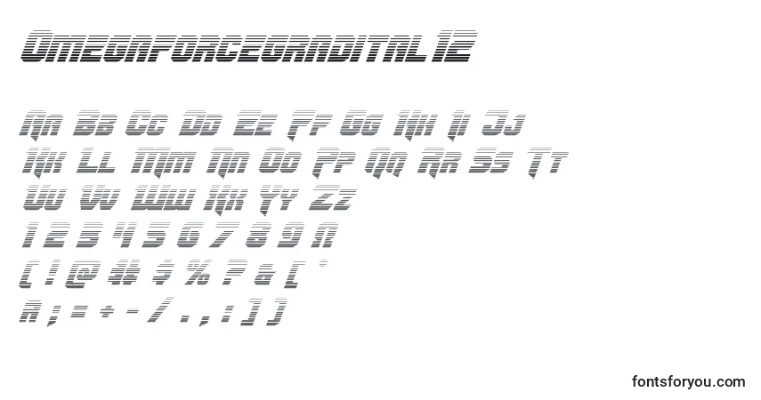 Шрифт Omegaforcegradital12 – алфавит, цифры, специальные символы