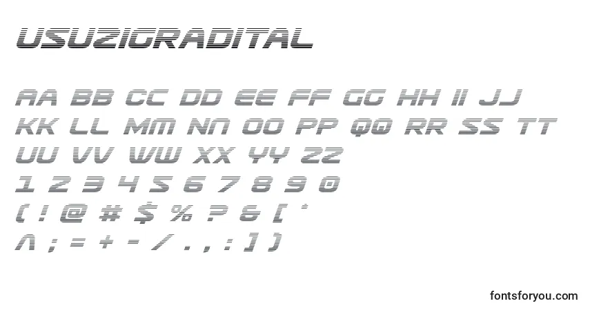 A fonte Usuzigradital – alfabeto, números, caracteres especiais