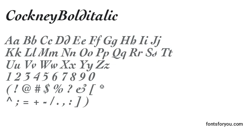Czcionka CockneyBolditalic – alfabet, cyfry, specjalne znaki