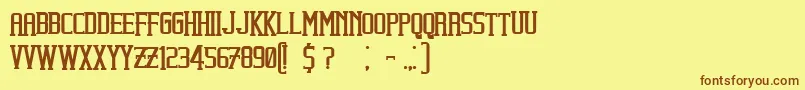 フォントBeholderBold – 茶色の文字が黄色の背景にあります。