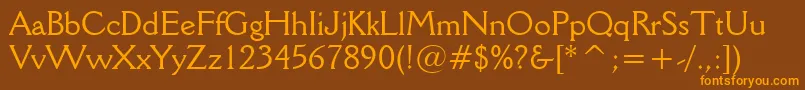 DellaRobbiaBt-Schriftart – Orangefarbene Schriften auf braunem Hintergrund