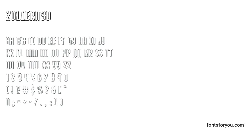 A fonte Zollern3D – alfabeto, números, caracteres especiais