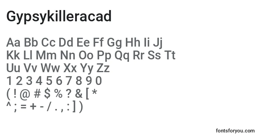 Czcionka Gypsykilleracad – alfabet, cyfry, specjalne znaki