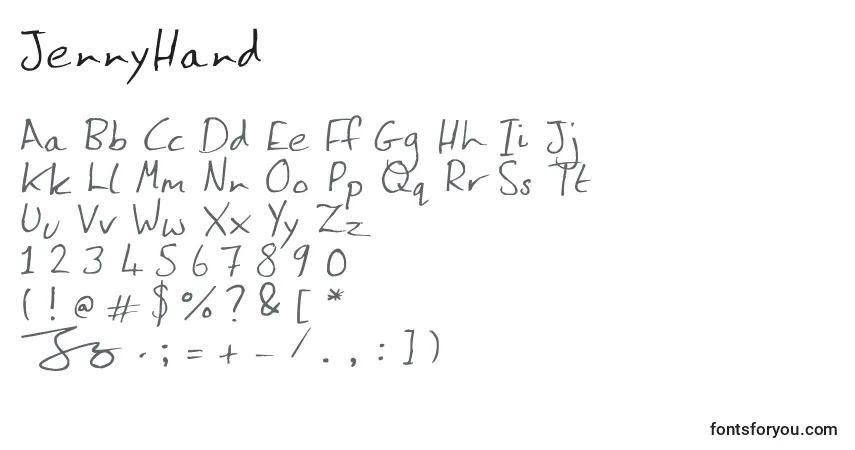 Czcionka JennyHand – alfabet, cyfry, specjalne znaki