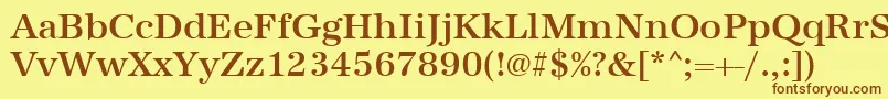 フォントUrwantiquatmed – 茶色の文字が黄色の背景にあります。