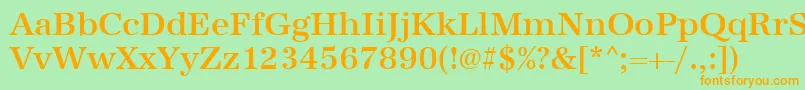 Urwantiquatmed-Schriftart – Orangefarbene Schriften auf grünem Hintergrund