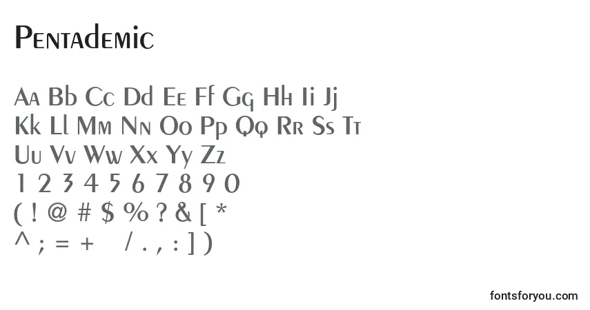 A fonte Pentademic – alfabeto, números, caracteres especiais