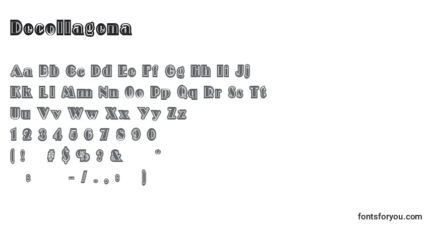Schriftart Decollagena – Alphabet, Zahlen, spezielle Symbole