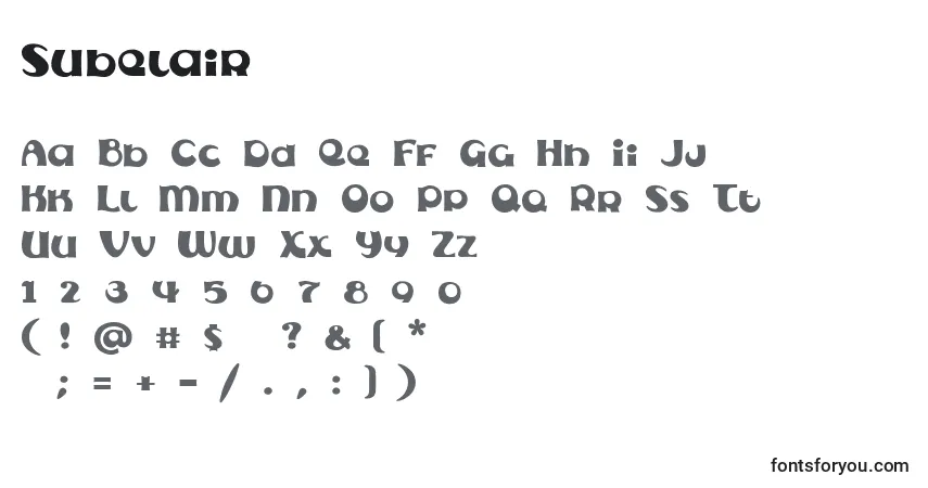 Schriftart Subelair – Alphabet, Zahlen, spezielle Symbole