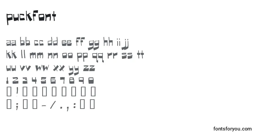 Schriftart Puckfont – Alphabet, Zahlen, spezielle Symbole