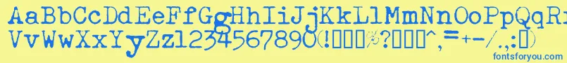 フォントEsathnrml – 青い文字が黄色の背景にあります。