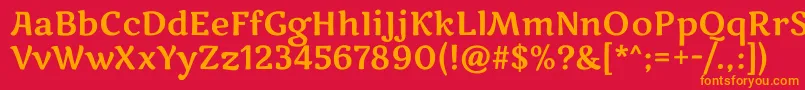 フォントMarkooneRegular – 赤い背景にオレンジの文字