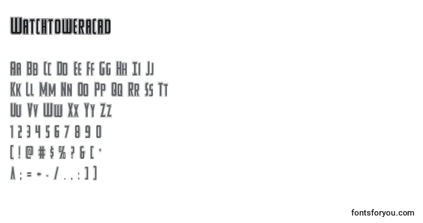Czcionka Watchtoweracad – alfabet, cyfry, specjalne znaki