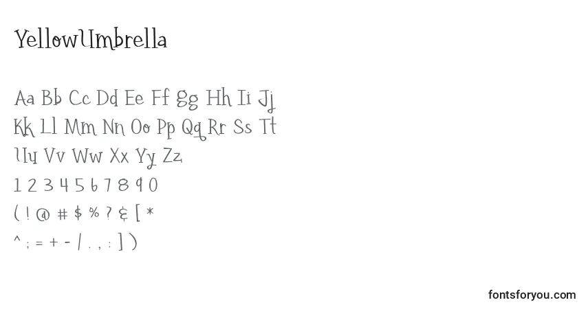 Czcionka YellowUmbrella – alfabet, cyfry, specjalne znaki