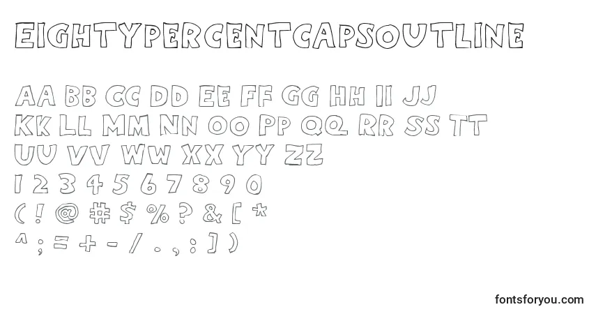 A fonte Eightypercentcapsoutline – alfabeto, números, caracteres especiais