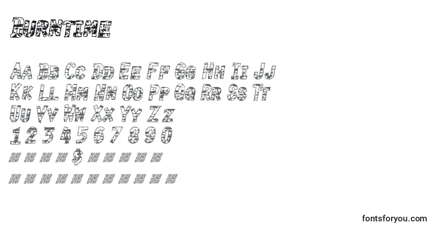 Fuente Burntime - alfabeto, números, caracteres especiales