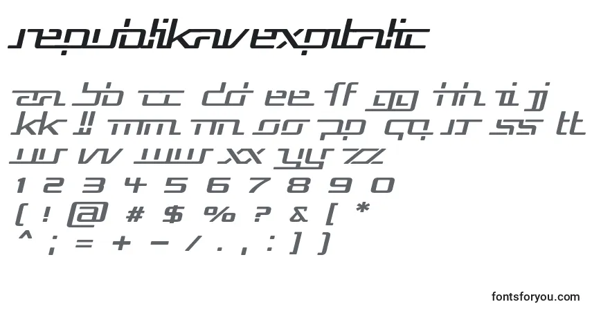Шрифт RepublikaVExpItalic – алфавит, цифры, специальные символы