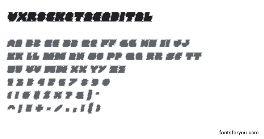 A fonte Vxrocketacadital – alfabeto, números, caracteres especiais