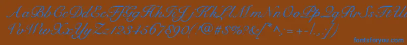 RoundhandRegularDb-Schriftart – Blaue Schriften auf braunem Hintergrund