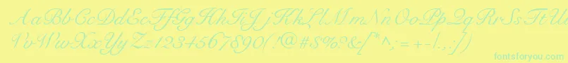 RoundhandRegularDb-Schriftart – Grüne Schriften auf gelbem Hintergrund
