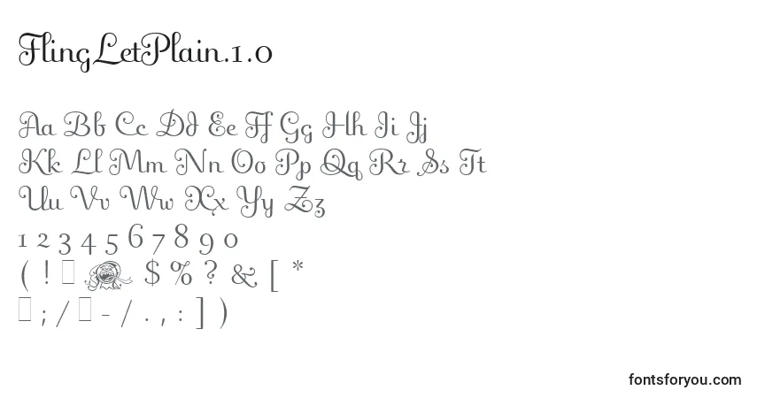 Czcionka FlingLetPlain.1.0 – alfabet, cyfry, specjalne znaki