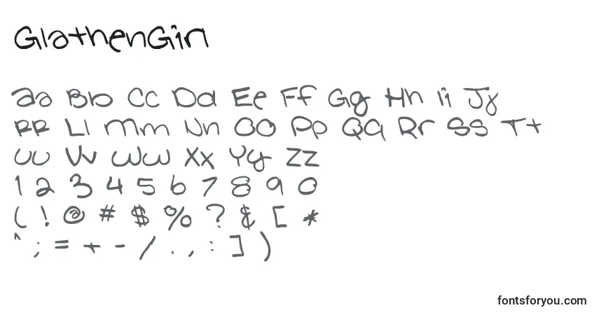 Schriftart GlathenGirl – Alphabet, Zahlen, spezielle Symbole