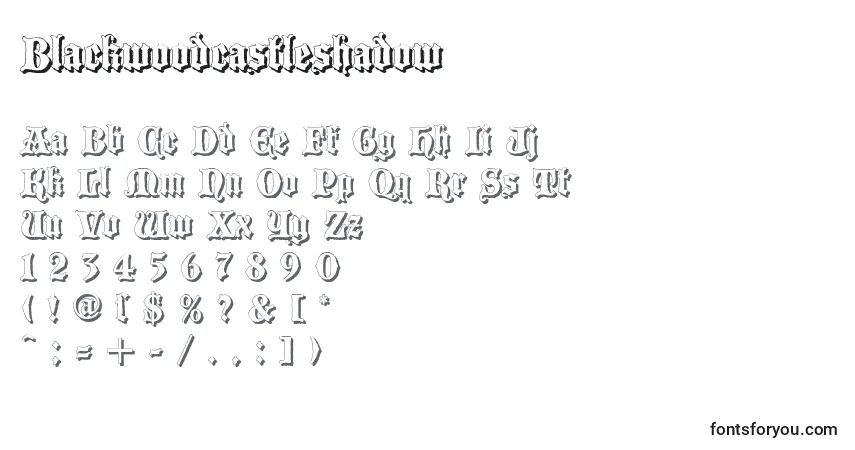 Czcionka Blackwoodcastleshadow – alfabet, cyfry, specjalne znaki