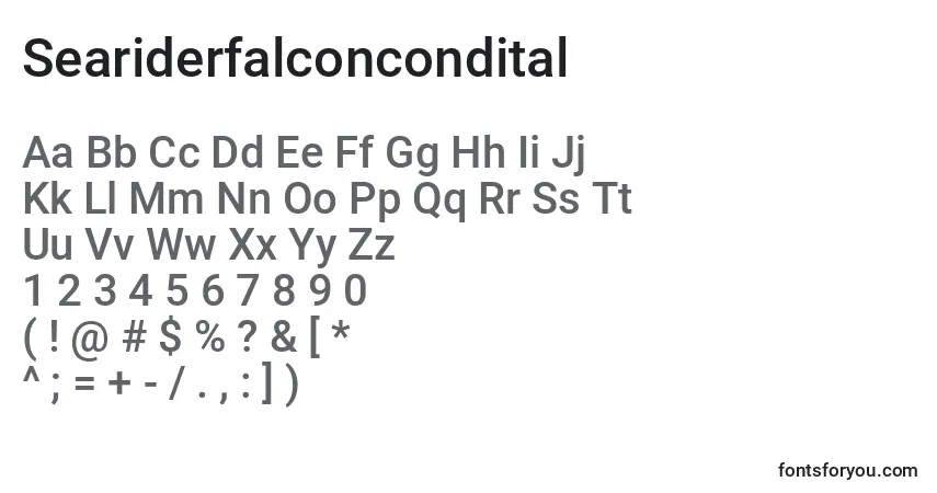 Czcionka Seariderfalconcondital – alfabet, cyfry, specjalne znaki