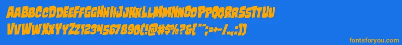 フォントMindlessbruterotal – オレンジ色の文字が青い背景にあります。