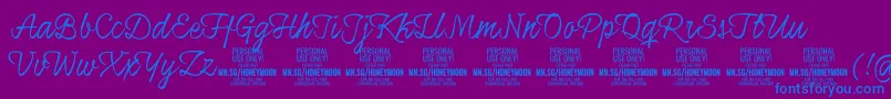 HoneymoonupPersonal Font – Blue Fonts on Purple Background