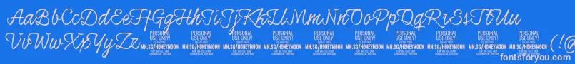 HoneymoonupPersonal Font – Pink Fonts on Blue Background