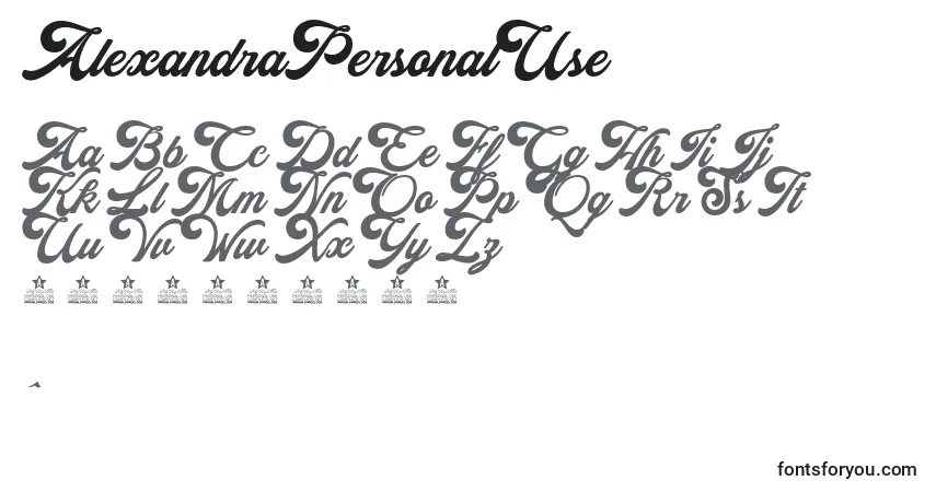 AlexandraPersonalUse-fontti – aakkoset, numerot, erikoismerkit