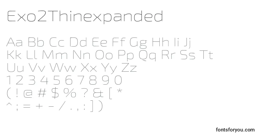 Exo2Thinexpandedフォント–アルファベット、数字、特殊文字