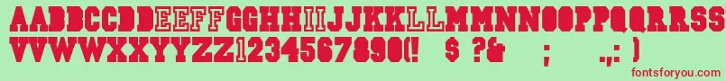 フォントCsdJerseyNorm – 赤い文字の緑の背景