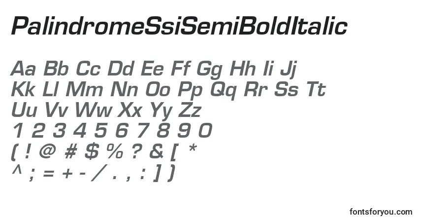 Czcionka PalindromeSsiSemiBoldItalic – alfabet, cyfry, specjalne znaki