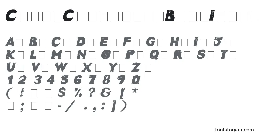 Шрифт CrazyCreaturesBoldItalic – алфавит, цифры, специальные символы