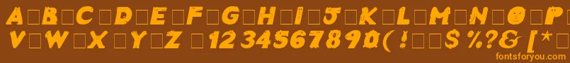 CrazyCreaturesBoldItalic-Schriftart – Orangefarbene Schriften auf braunem Hintergrund