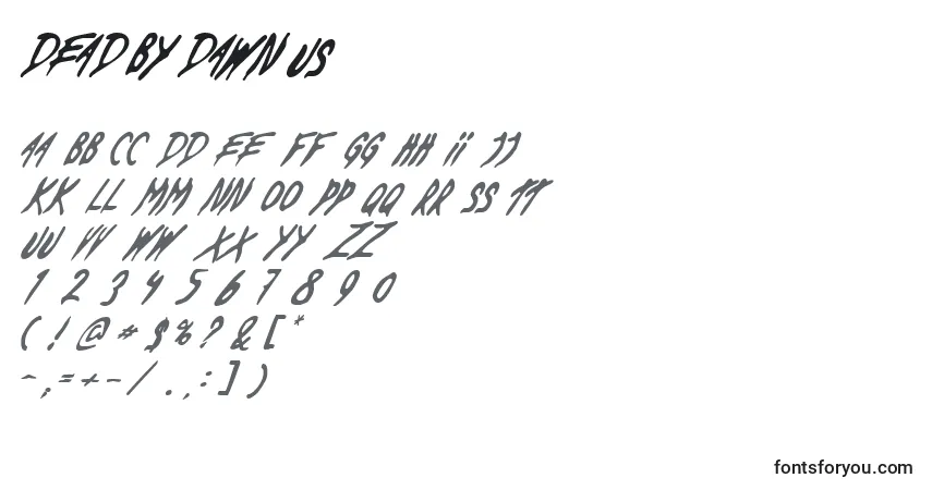 Schriftart DeadByDawnUs – Alphabet, Zahlen, spezielle Symbole