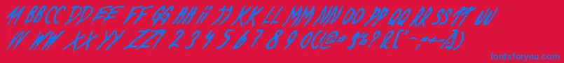 DeadByDawnUs-Schriftart – Blaue Schriften auf rotem Hintergrund