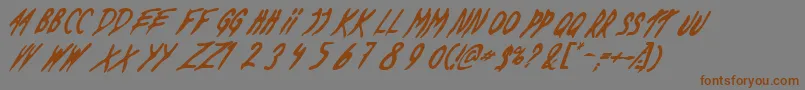 フォントDeadByDawnUs – 茶色の文字が灰色の背景にあります。