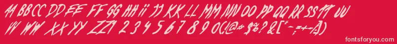 DeadByDawnUs-Schriftart – Rosa Schriften auf rotem Hintergrund