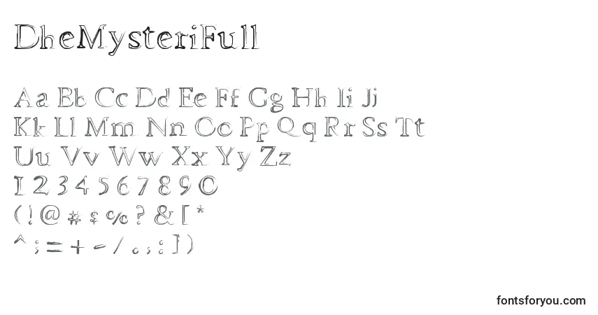 A fonte DheMysteriFull – alfabeto, números, caracteres especiais