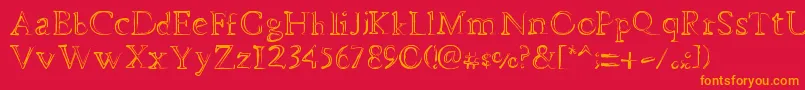 フォントDheMysteriFull – 赤い背景にオレンジの文字