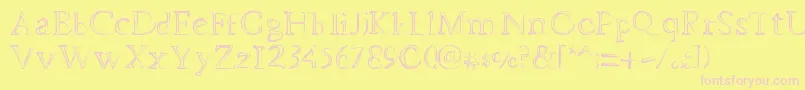 DheMysteriFull-Schriftart – Rosa Schriften auf gelbem Hintergrund