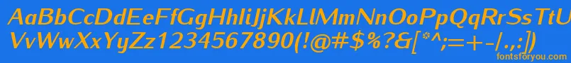 IwonaheavyItalic-Schriftart – Orangefarbene Schriften auf blauem Hintergrund