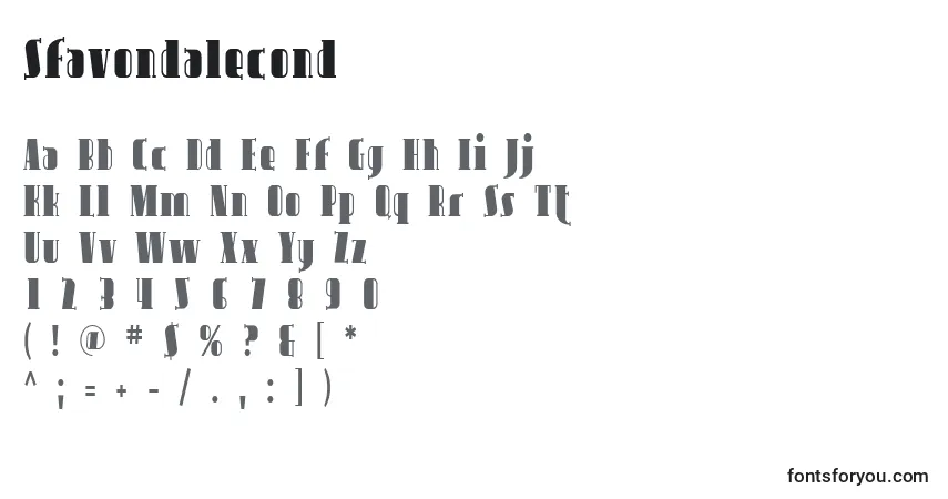 Schriftart Sfavondalecond – Alphabet, Zahlen, spezielle Symbole